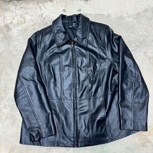 Maggie Barnes Women's Black‎ Genuine Leather Zip Up Jacket Size 14W